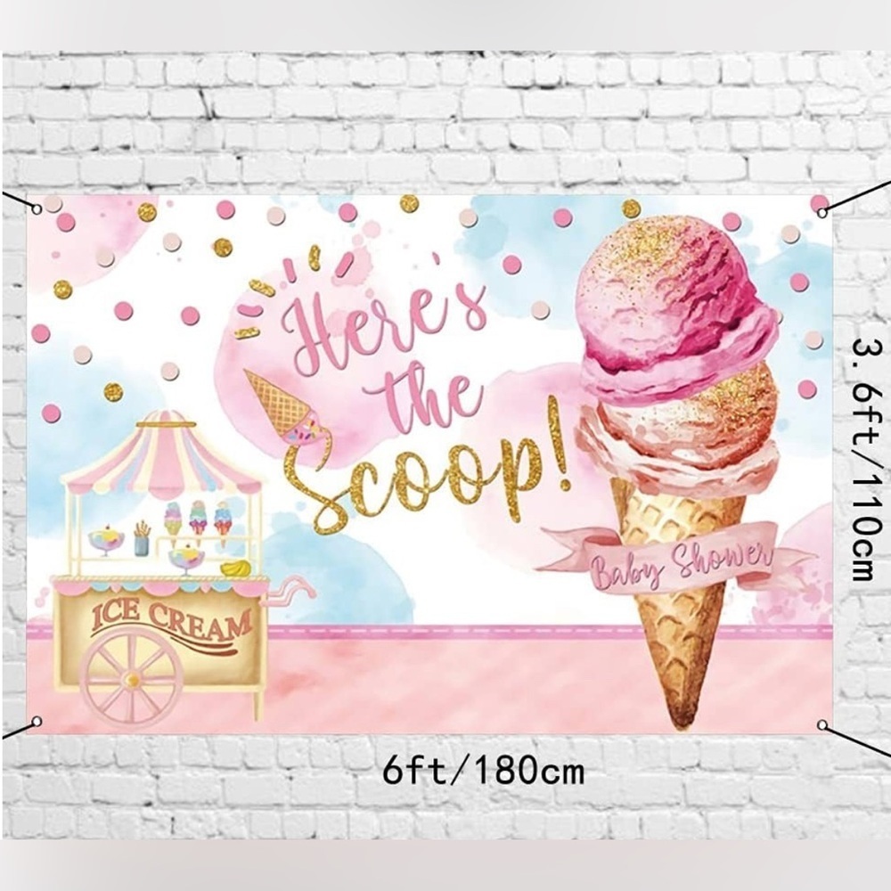 Ice Cream Baby Shower Backdrop - Pink and Gold